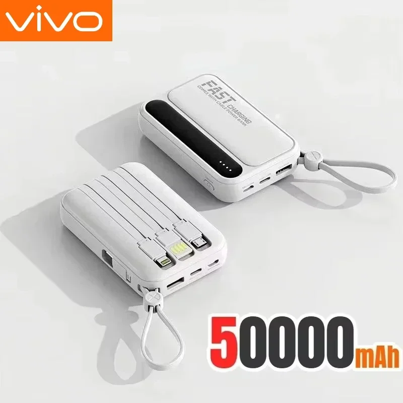 VIVO 500000mAh Powerbank Ingebouwde 4-aderige kabel Grote capaciteit Supersnel opladen Draagbare externe batterij voor alle telefoons 2026 NIEUW