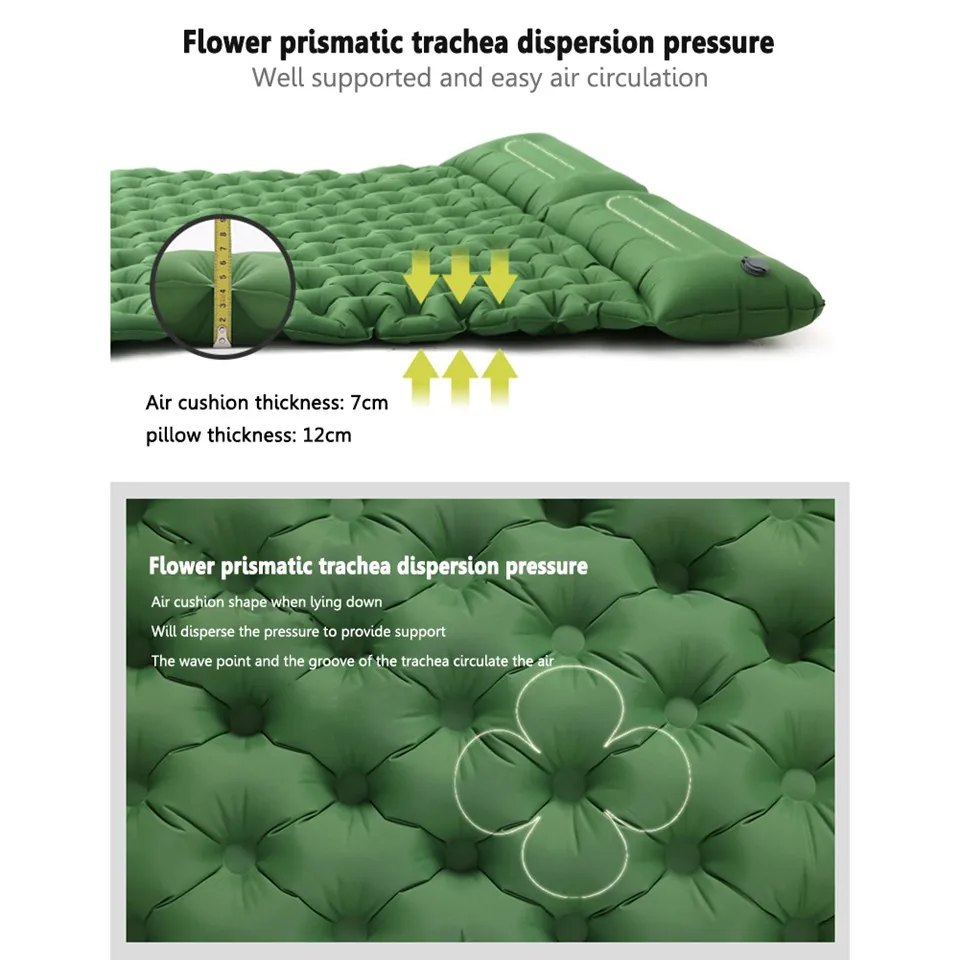 Podwójne łóżko kempingowe dmuchane maty do spania składane na zewnątrz karimata nadmuchiwane materace z poduszką ultralekkie podróże