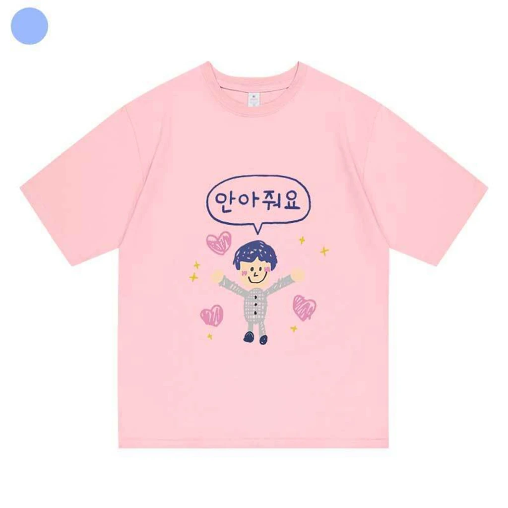 KPOP Y2K Love JIN FANS CARTOON Pattern T-shirt Summer Women Bat Sleeve Cotton Y2k T-shirt Harajuku 90S Oversize Streetwear