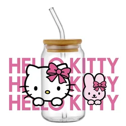 Miniso New Kawaii Hello Kitty Cartoon UV DTF Cup Wrap For 16oz Libbey Coffee Glass Can Cup Wrap Easy peel DIY Wholesale