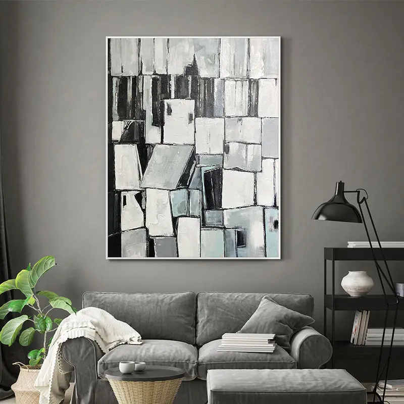 High Art Black and White Collage Handmade Oil Painting For Home Decoration Bedroom Restaurant Living  Room Mural Background Pain