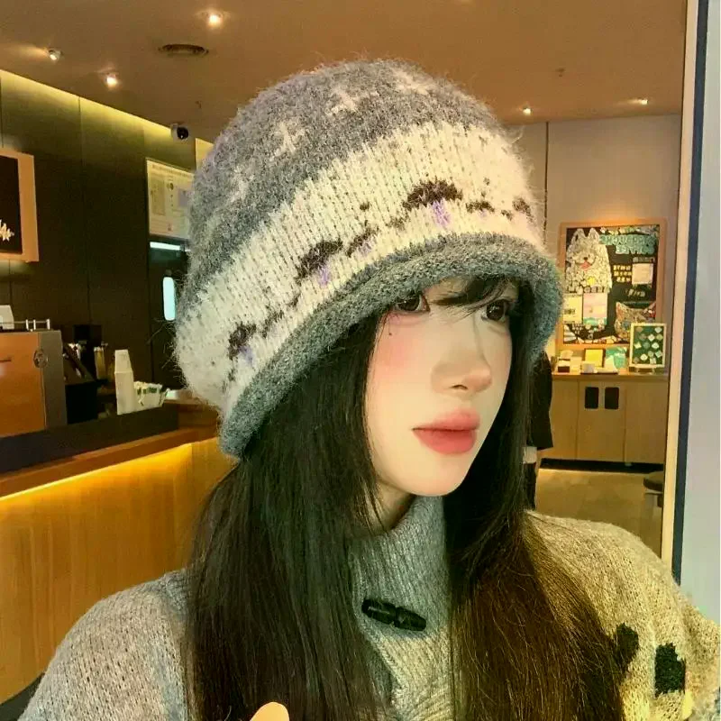 Вязаная шапка в стиле ретро для женщин, зимняя шапка с защитой от холода, чтобы сохранить тепло, защита ушей, свободная шапка-бини