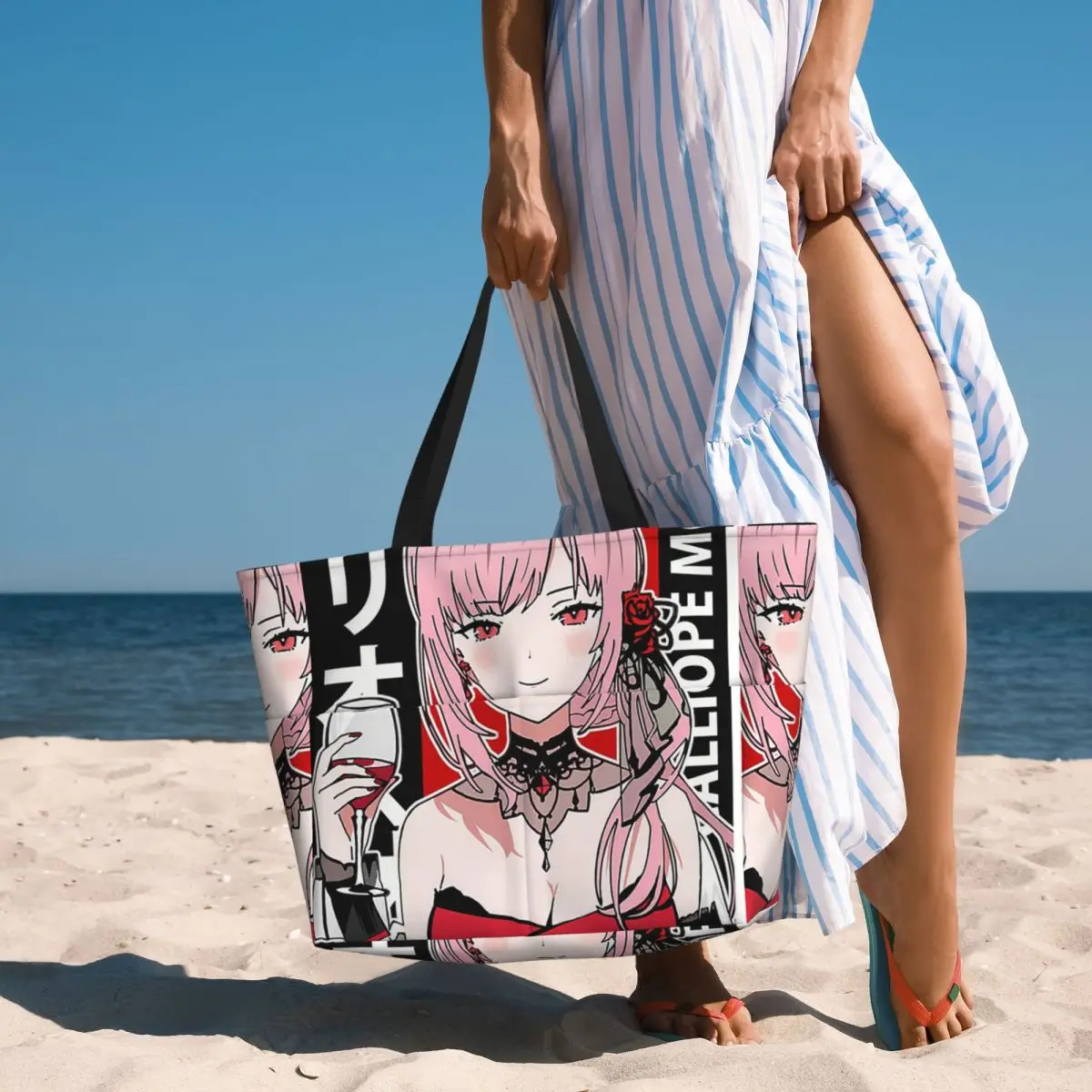 

Calliope Mori Red Dress Hololive En Beach Tote Bag Sport Gym Yoga Duffle Large Tote Bag Women Travel Bag Fitness bag