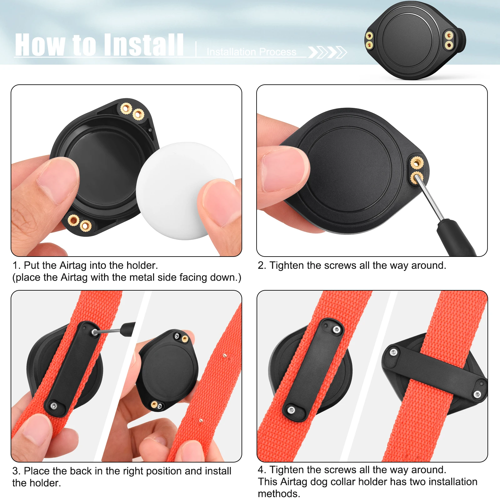 ل أبل Airtag حافظة IP68 مقاوم للماء طوق الكلب والقط حامل الصلب 360 درجة غطاء للحماية الكاملة لعلامة الهواء أطواق للحيوانات الأليفة قذيفة