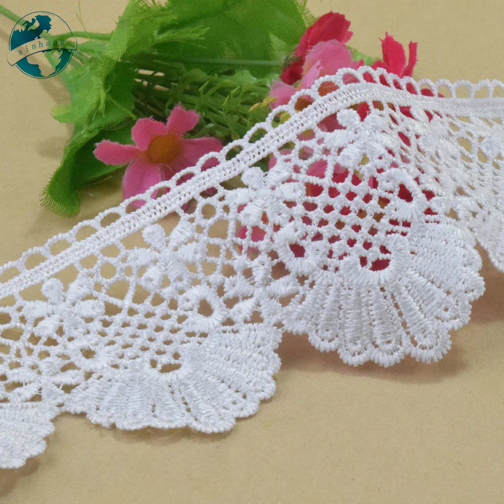 White Polyester Lace Embroidery French Ribbon Fabric Guipure Diy Trims Warp Knitting Sewing Accessories Dress 7cm Width#4314