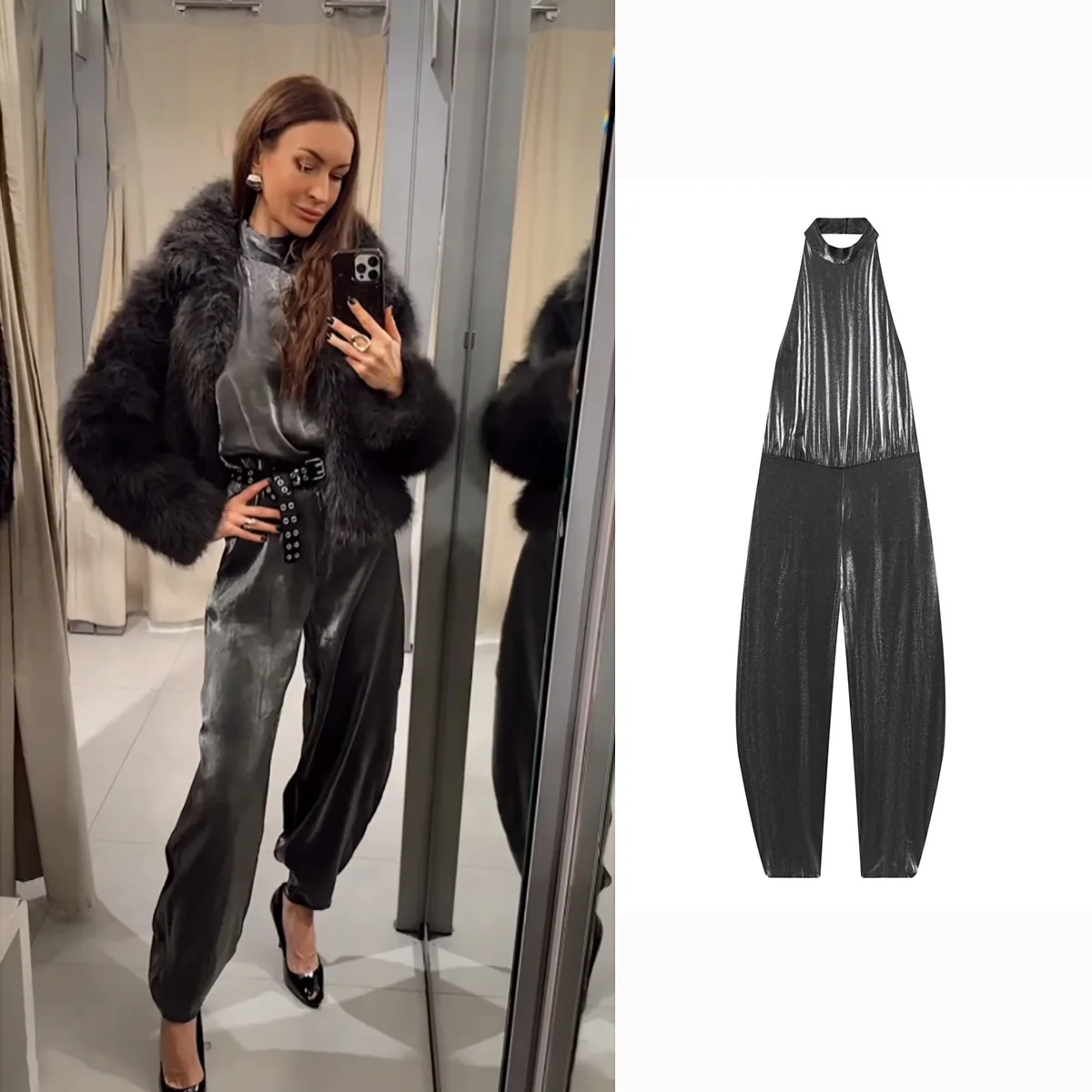 

Женский сексуальный комбинезон для девочек, зимний модный комбинезон с открытыми плечами и лямкой на шее, длинный комбинезон без рукавов, пышный декоративный наряд