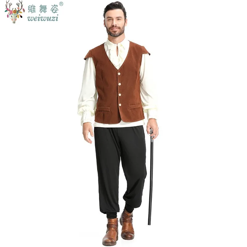 

Adult Medieval Renaissance Victorian Vampire Pirate Knight Cosplay Man Ruffled Pirate Knight Costume Shirt Pant Halloween Suit