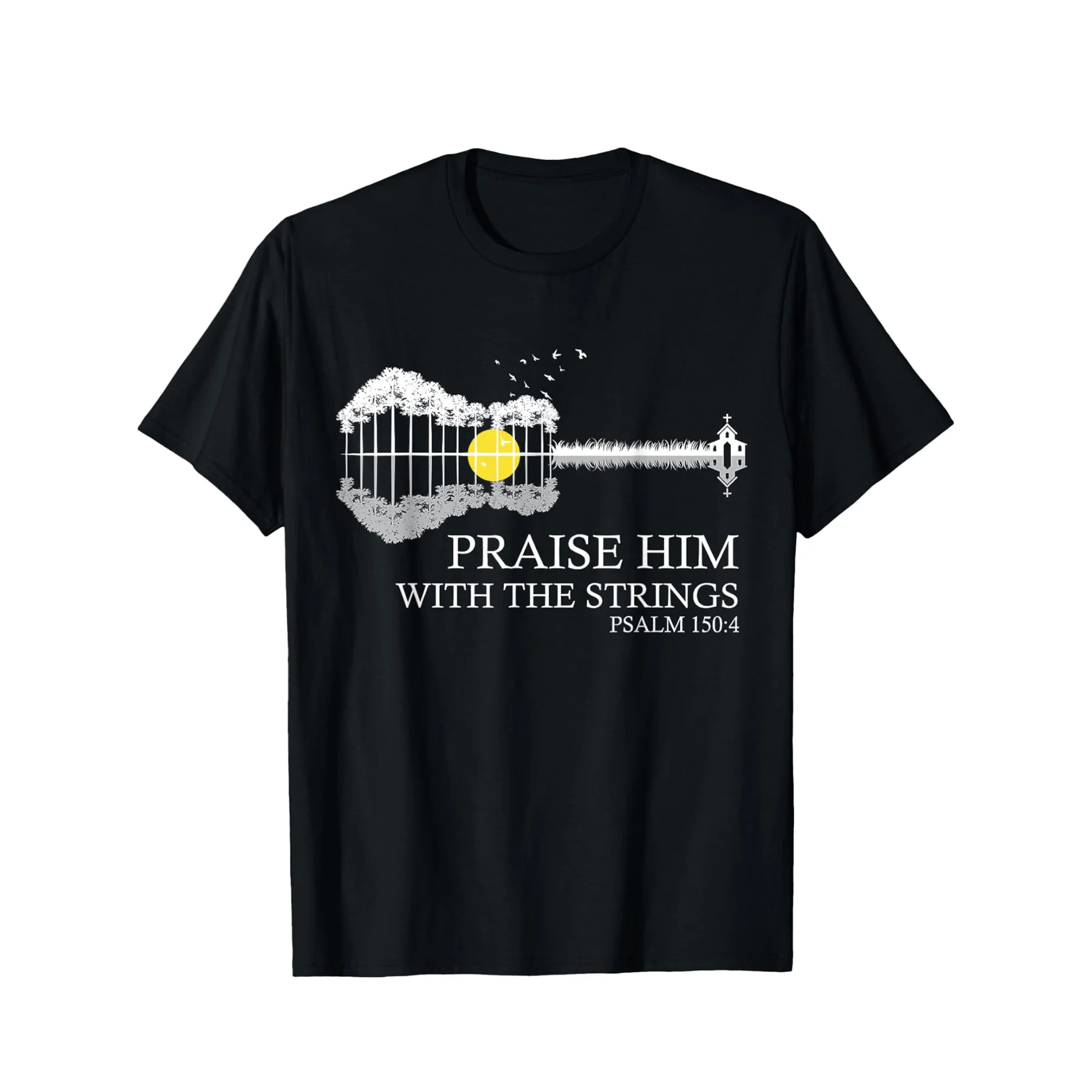Praise Him Guitar Christian T-Shirt Men's Soft Cotton Round Neck Worship Tee Daily Wear Gift