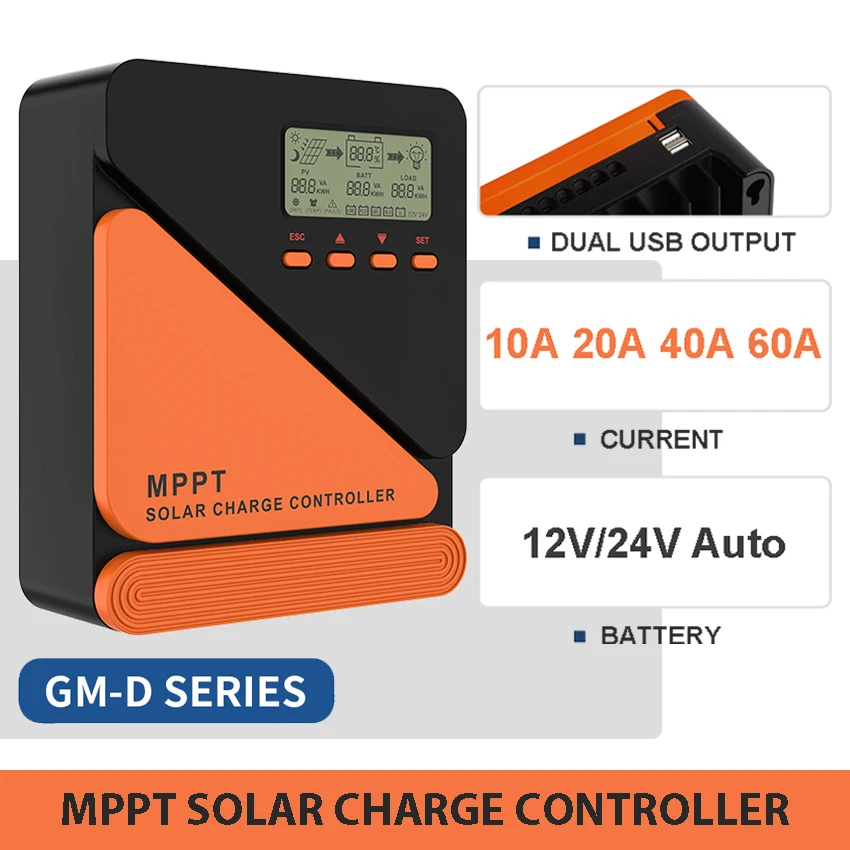 MPPT Solar Charge Controller 60A 40A 20A 10A Solar Panel Charger Regulator 12V 24V Battery Auto Identify 100PV Input