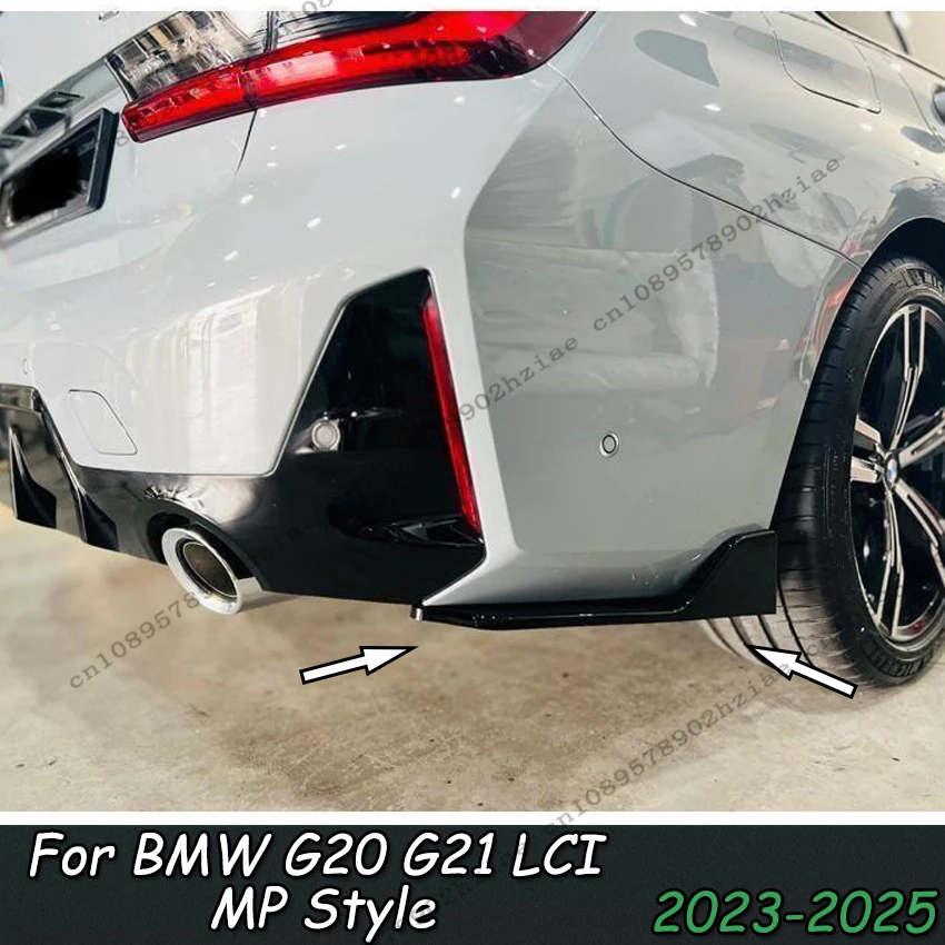Car Rear Bumper Splitter Side Spoiler Canards Apron Cover Sticker ABS For BMW 3 Series G20 G21 LCI 2023-2025 Tuning
