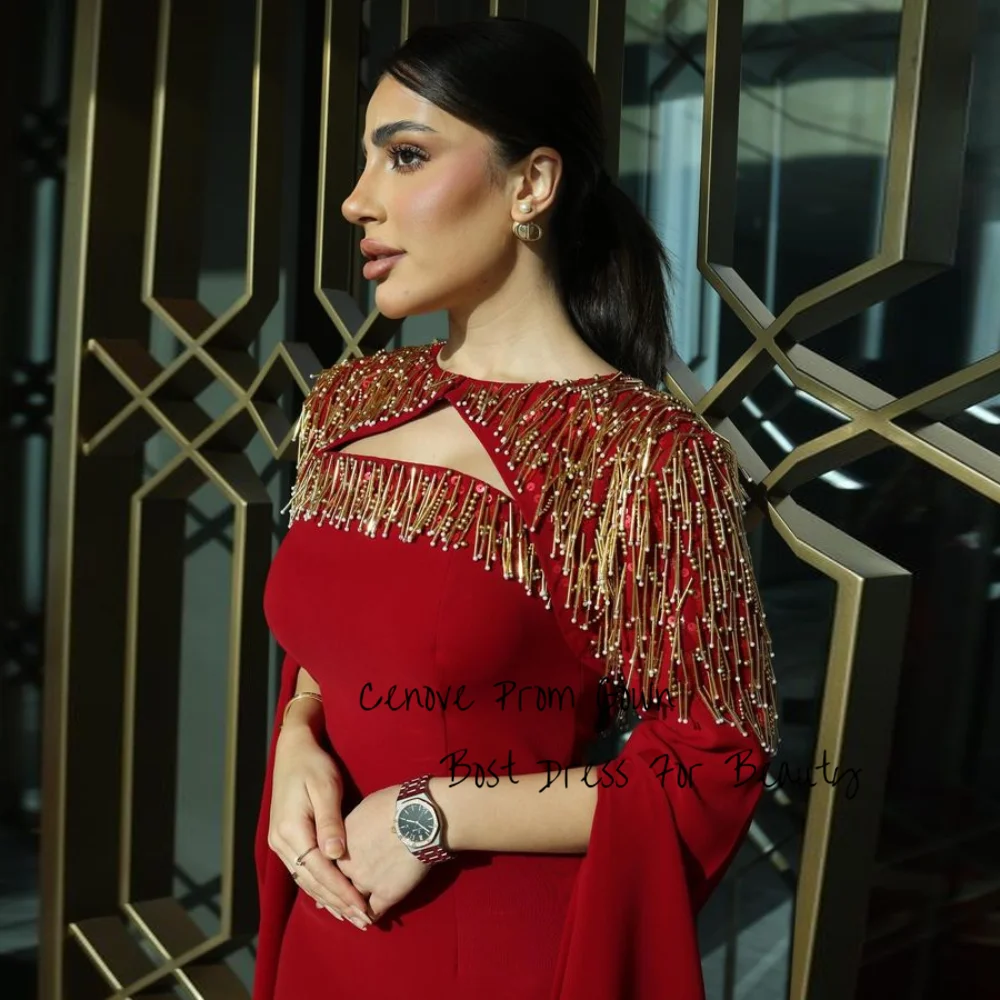 Gorgeous Cenove A Line Evening Dress Boat Neck Long Sleeves With Tassel For Women Formal Occasion Party Gowns Платье для бала