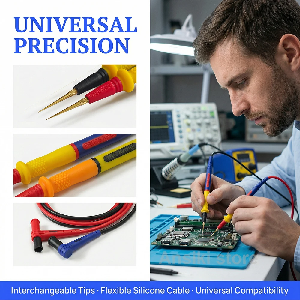 MECHANIC RP15 Multimeter Pen 1000V 20A Probes with Replaceable 0.1/0.2mm Needles Soft Silicone Wire for Electronic Repair