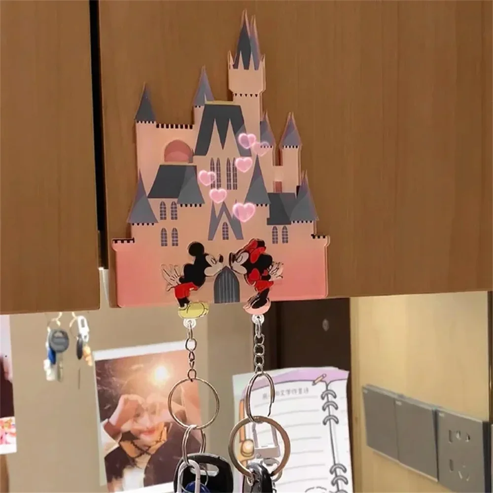 Disney Mickey Mouse Keychain Holder Cartoon Acrylic Refrigerator Magnet Anti-Lost Hanger Entry Door Decoration Key Pendant Gifts