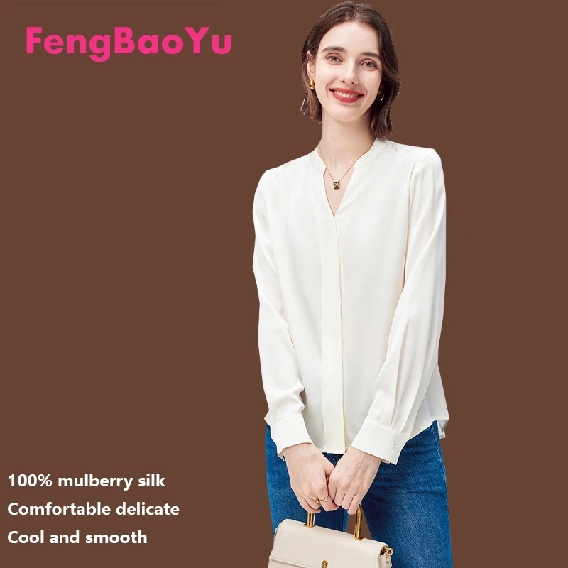 

100% High-end Silk Women's Shirt - French-style Standing Collar - Elegant and Simple Design - Lightweight, Soft and Cool