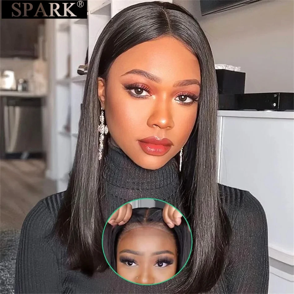 

Glueless 4x4 Short Straight Bob Wig Ready to Wear Bob Wig Pre-plucked 100% Peruvian Human Hair Pre-cut HD Lace Remy Hair Bob Wig