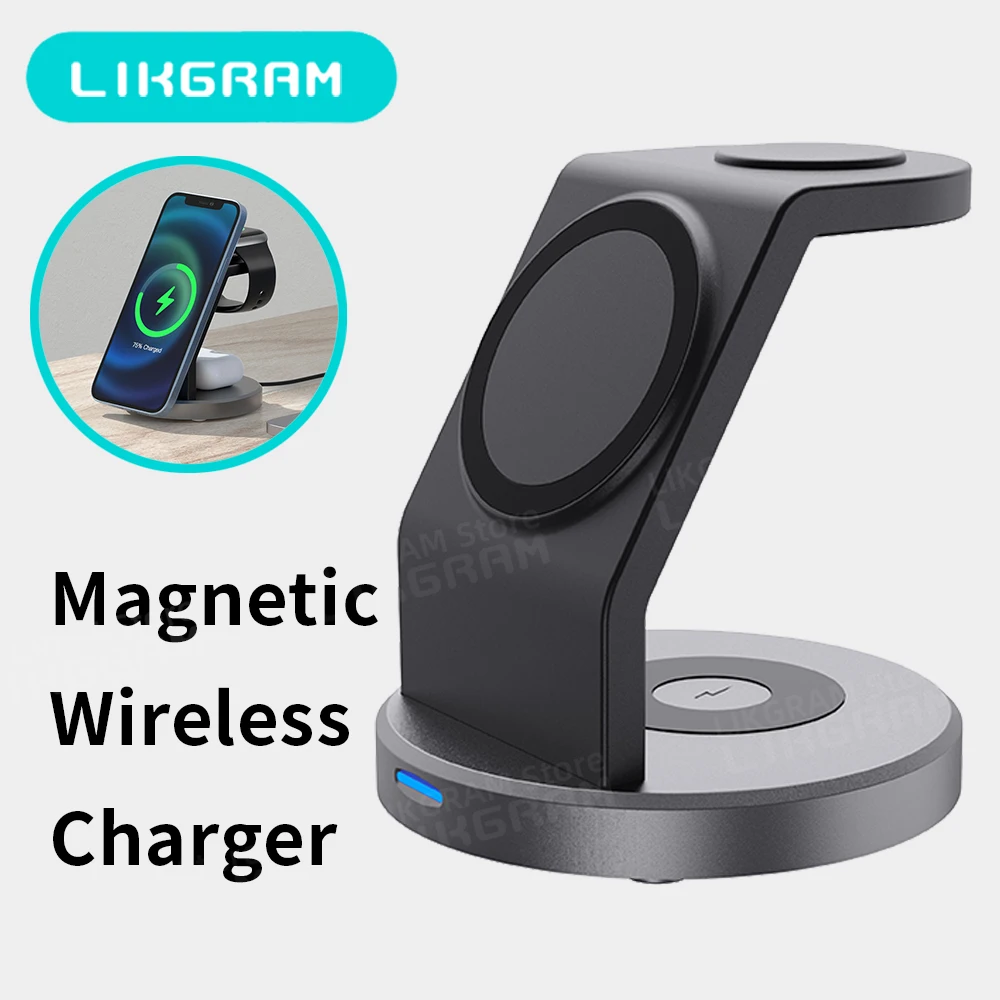 

LIKGRAM 3 In 1 Wireless Charger Stand for MagSafe iPhone 12-16 Apple Watch AirPods 3-4(not for Airpods 2) W11