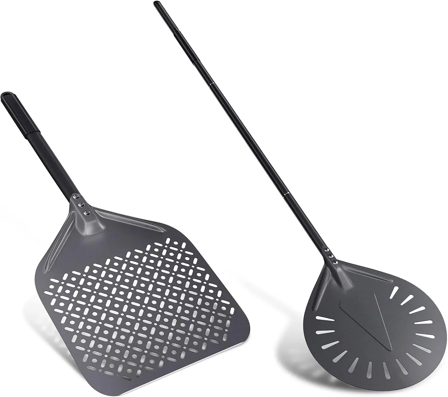 

12 Inch + 9 Inch Pizza Peel Set, Perforated Pizza Turning Peel, 12" x 14" Professional Aluminum Pizza Paddle for Homemade Pizza,