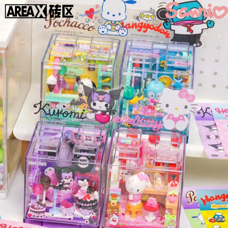 

Sanrio Cute Shop Building Blocks Box Hello Kitty Сборка игрушек Cinnamoroll Kuromi Pochacco Pompom Purin Модель Орнамент Подарок