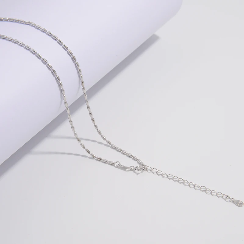 ZHUKOU,Real Pure S925 Sterling Silver Smooth round beads collarbone chain adjustable length necklace for DIY necklace jewel SL14