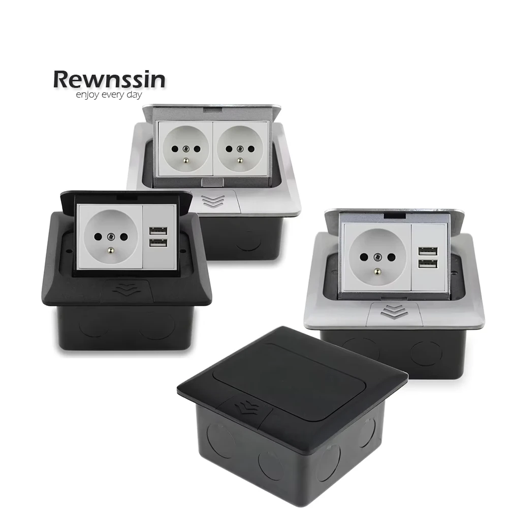 

Быстросъемная напольная розетка (французская розетка) с USB-портом для зарядки, 2-контактная, из алюминиевого сплава, 16А, напольный блок