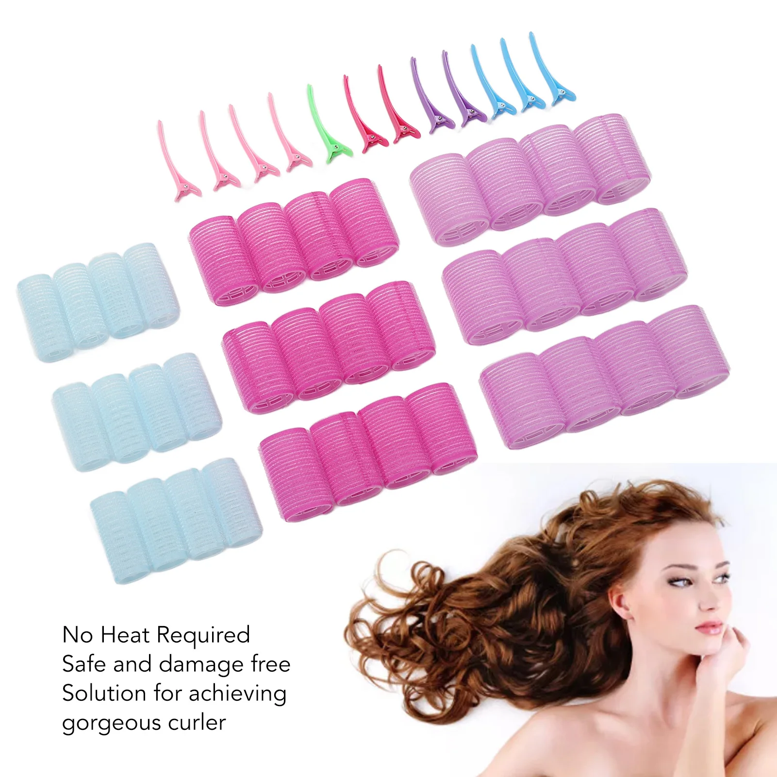 Self Grip Hair Curlers Heatless 3 Size Strong Hold Hairdressing Curlers with Colored Clips Hair Roller Set Hair Rollers