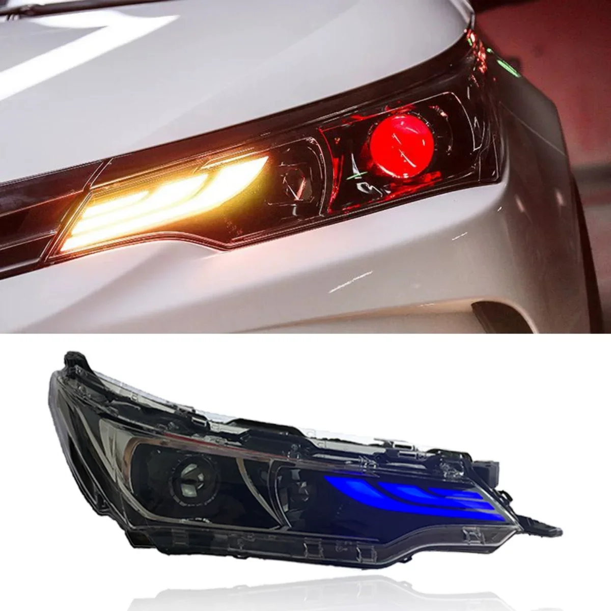 LED Headlight Assembly For Toyota Corolla 17-18 Modified Front Lamp With Lens Daytime Running Light Turn Signal Low High Beam