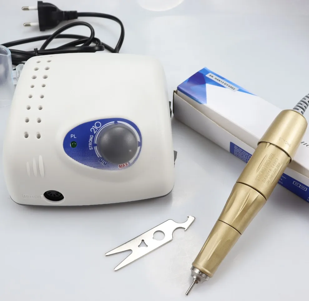 2021 New Arrival STRONG 210 PRO  105L Handpiece 65W 45000rpm Nail Drills Manicure Machine Pedicure Electric File Bits