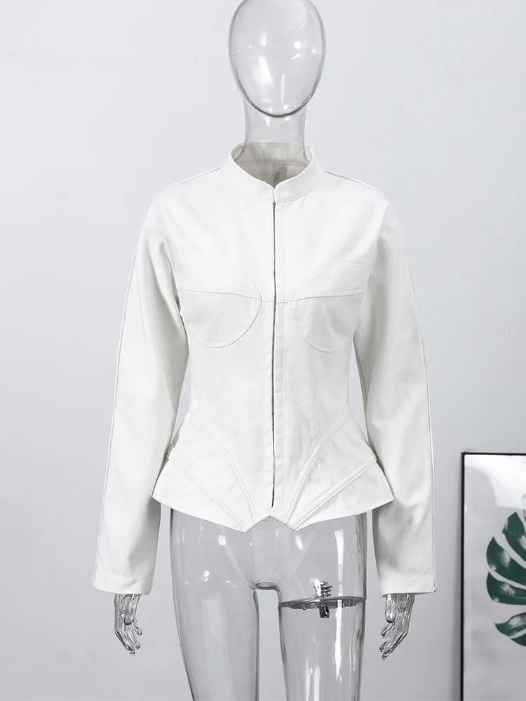 Taillenschnürende Korsett-Tops mit Unregelmäßigem Saum für Damen, Sexy Stehkragen Langarm Slim-Fit Bluse, Frühlings-Neuheit für Bürodamen, Partykleidung – Detail 5