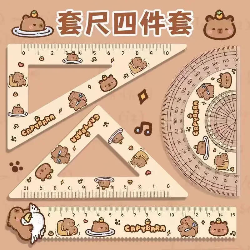 4 قطعة/المجموعة الإبداعية الاكريليك كابيبارا مجموعة من الحكام أدوات الرسم لطيف الكرتون لينة حاكم مجموعة اللوازم المكتبية مجموعة مربع