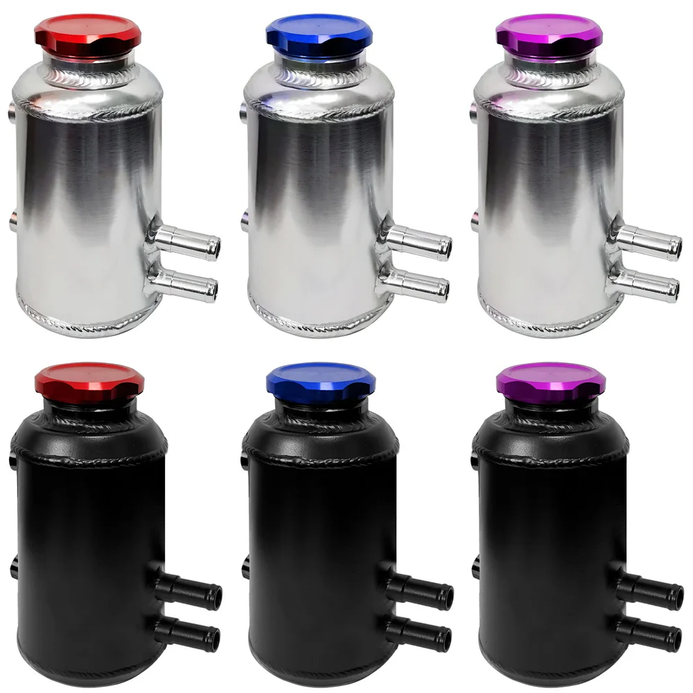 Car Universal Aluminum Oil Catch Can Surge Tank Power Steering Fluid Reservoir Tank With Fixing Clamp Racing Accessories