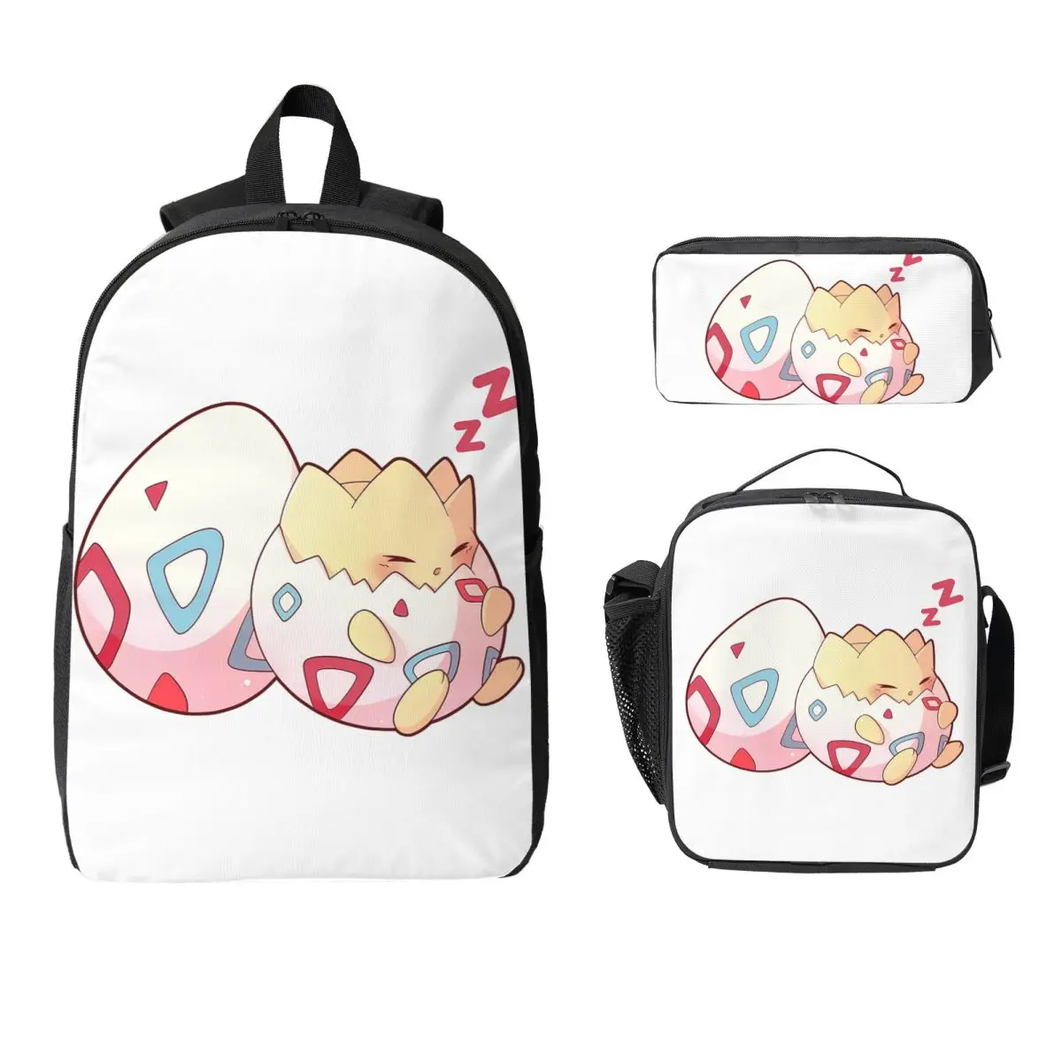 Togepi Stains Backpack Student Boys Girls BookBag School Bag Computer Shoulder Bags 3ps Insulated Lunch Bag Pencil Case