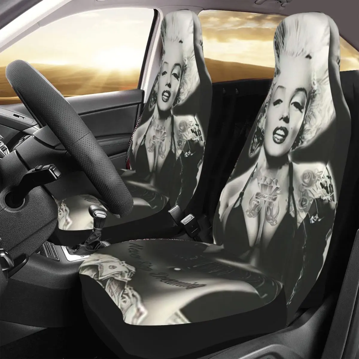 

Funny Marilyn Monroe Car Seat Cover Custom Printing Universal Front Protector Accessories Cushion Set