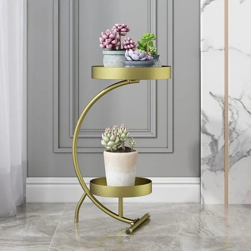 Creative 2 Layer Storage Shelf Paint Technology Rack for Plants Triangle Bearing Indoor Gardenin Light Luxury Stand for Flowers