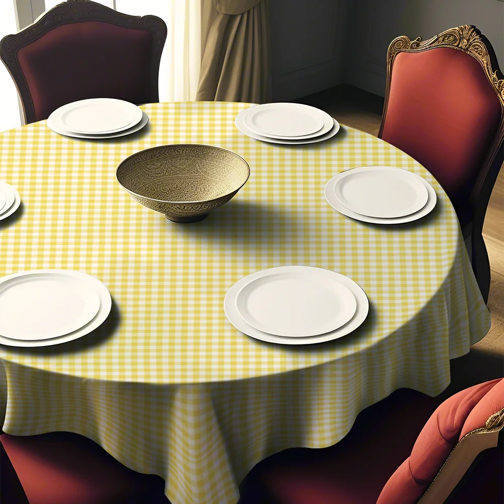2D Printing 59X59 inches / 150X150 centimeters Yellow Checkered Round Tableclothzyc