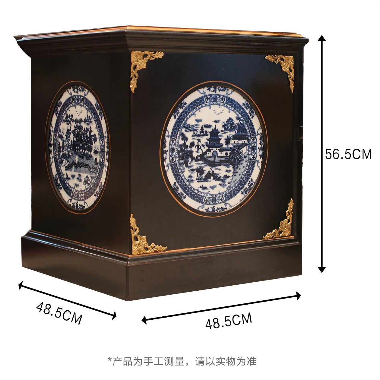 

*Retro style blue and white hand-painted pier vase flower stand wooden bottom living room entrance ornament