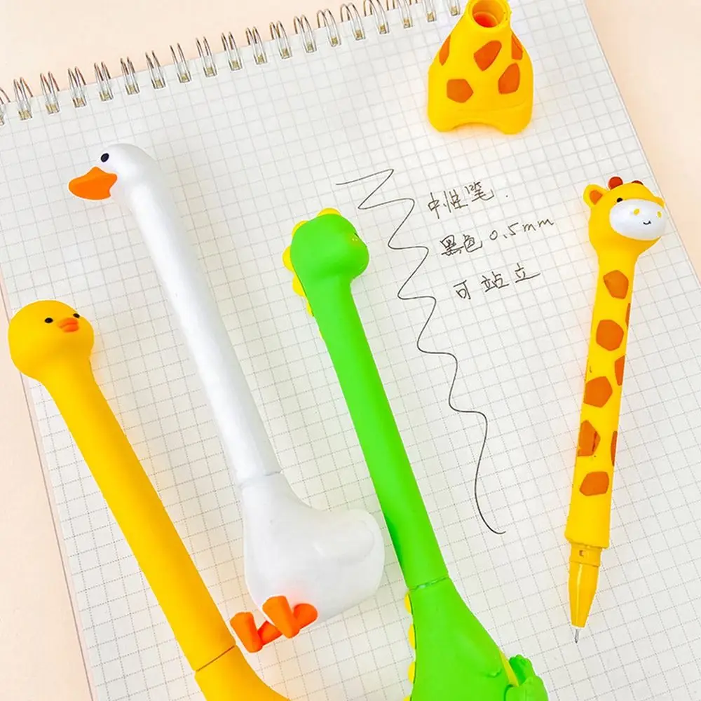 Simple Quick-drying Gel Pen 0.5mm Black Ink Standing Animal Neutral Pen Press Type Ballpoint Pen Stationery