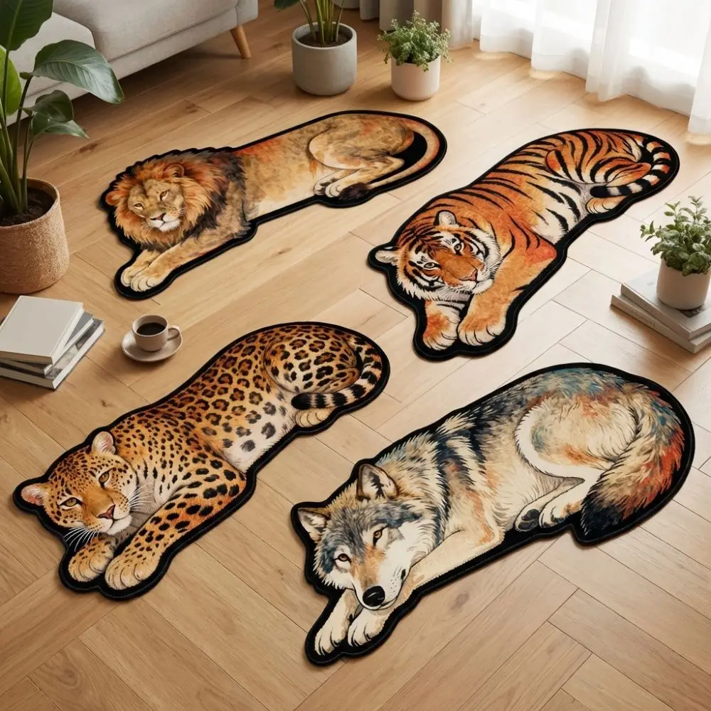 New Anti-slip Tiger Carpet Rug 2D Flat Diatomaceous Earth Lion Doormat Lifelike Absorbent Wolf Floor Mat Bedroom Bathroom