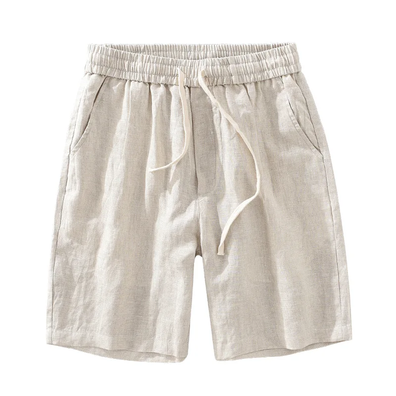 

Summer straight breathable linen shorts men's casual loose cotton and linen elastic waist beach shorts men's trend