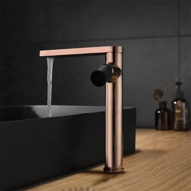 Long Neck Rose Gold Luxury Deck Mounted Elegant Hand Wash Bathroom Brass Basin Mixer Faucet Tap