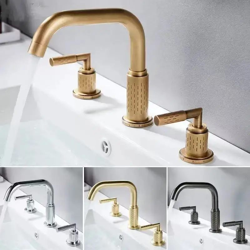 

Basin Faucets Total Brass Antique Bathroom Faucet Brushed Gold Sink Faucets 3 Hole Hot And Cold Black Waterfall Faucet Water Tap