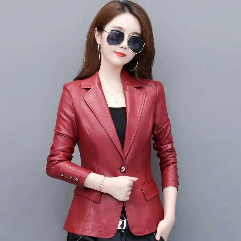 New Women\'s Leather Jacket 2023 Spring Motorcycle Leather Jacket Women Leather Suit Female Short Jacket Blazer Outerwear M-5XL