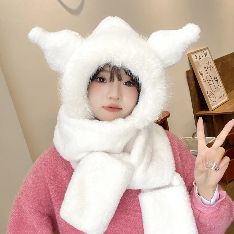 Cute Strawberry Bear Hat Scarf For Women Autumn And Winter Plush Warm Neck Versatile Cycling Cold Protection Ear Protection