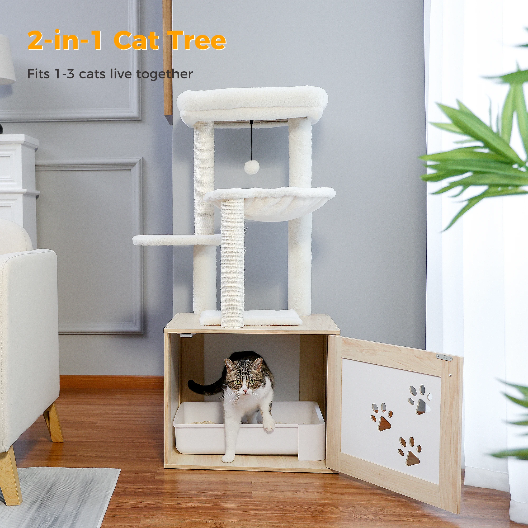 Imagem -04 - Gato Moderno Luxuoso com Torre de Armário Móveis de Madeira com Caixa de Lixo Gabinete Grande Condomínio Top Perch Nest 117cm de Altura