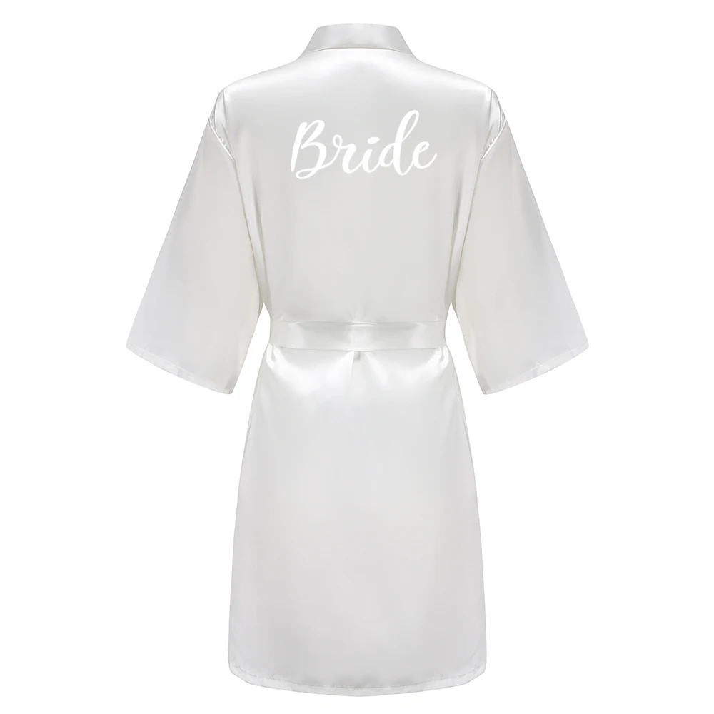 Champagne Bride Bridesmaid Robes for Wedding Bridal Party Women Short Solid Color Silky Satin Kimono with White Letter