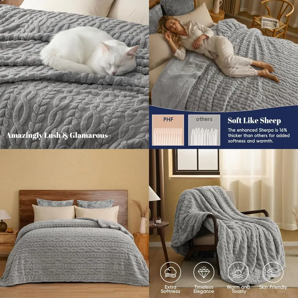 

Плед из шерпа King Size, 108x90, 510GSM, легкий и теплый, не линяет, не образует катышков, идеально подходит для зимы или роскошного домашнего уюта