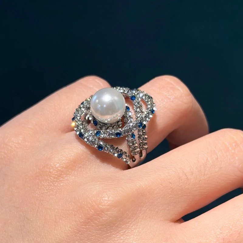 

Antique Hollow Silver Plated Rings Pearl Jewelry Vintage Blue And White Natural Stone Retro Luxury For Ladies 2026 Birthday Gift