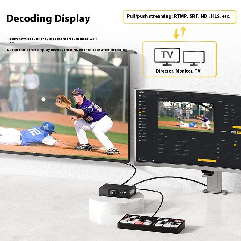 실시간 스트리밍 HD 입력 멀티 프로토콜 라이브 스트리밍 지지대, 3g SDI Ndi 코덱, 4k 1080p SRT Rtmp H265, NDI, RTSP, RTMP, HTTP