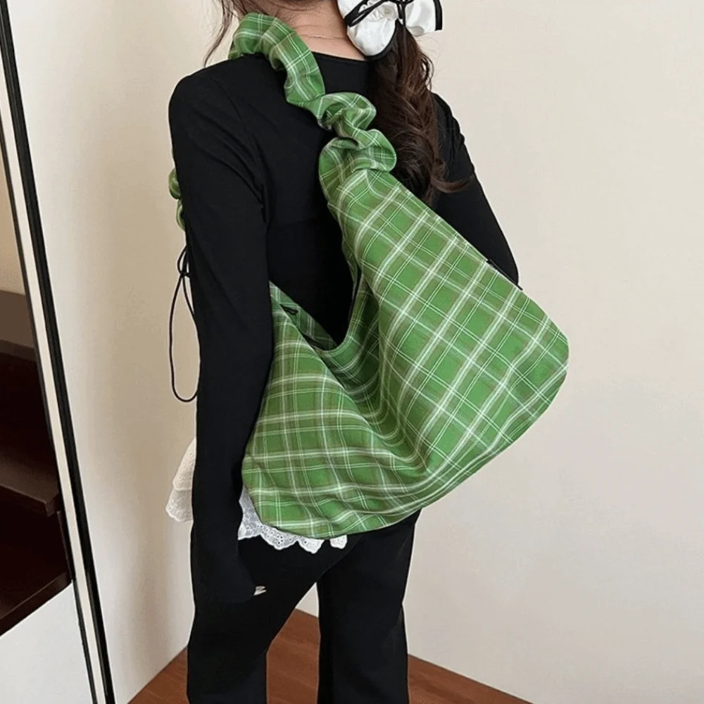 

Ins Vintage Plaid Shoulder Bag Japanese Leisure Plaid Crossbody Bag Large Capacity Casual Women's Tote Bag Purse