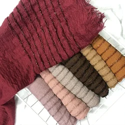 Turbante de algodón rasgado para mujer musulmana, Hijab con líneas de encaje brillantes, lentejuelas, pañuelo para la cabeza, chal arrugado