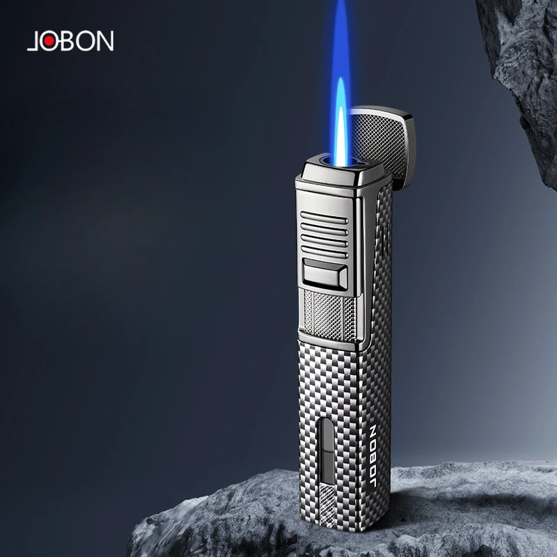 JOBON Metal a prueba de viento llama azul directa antorcha de Gas butano encendedor ventana de Gas Visible encendedores de cigarros portátiles regalo para fumar para hombres